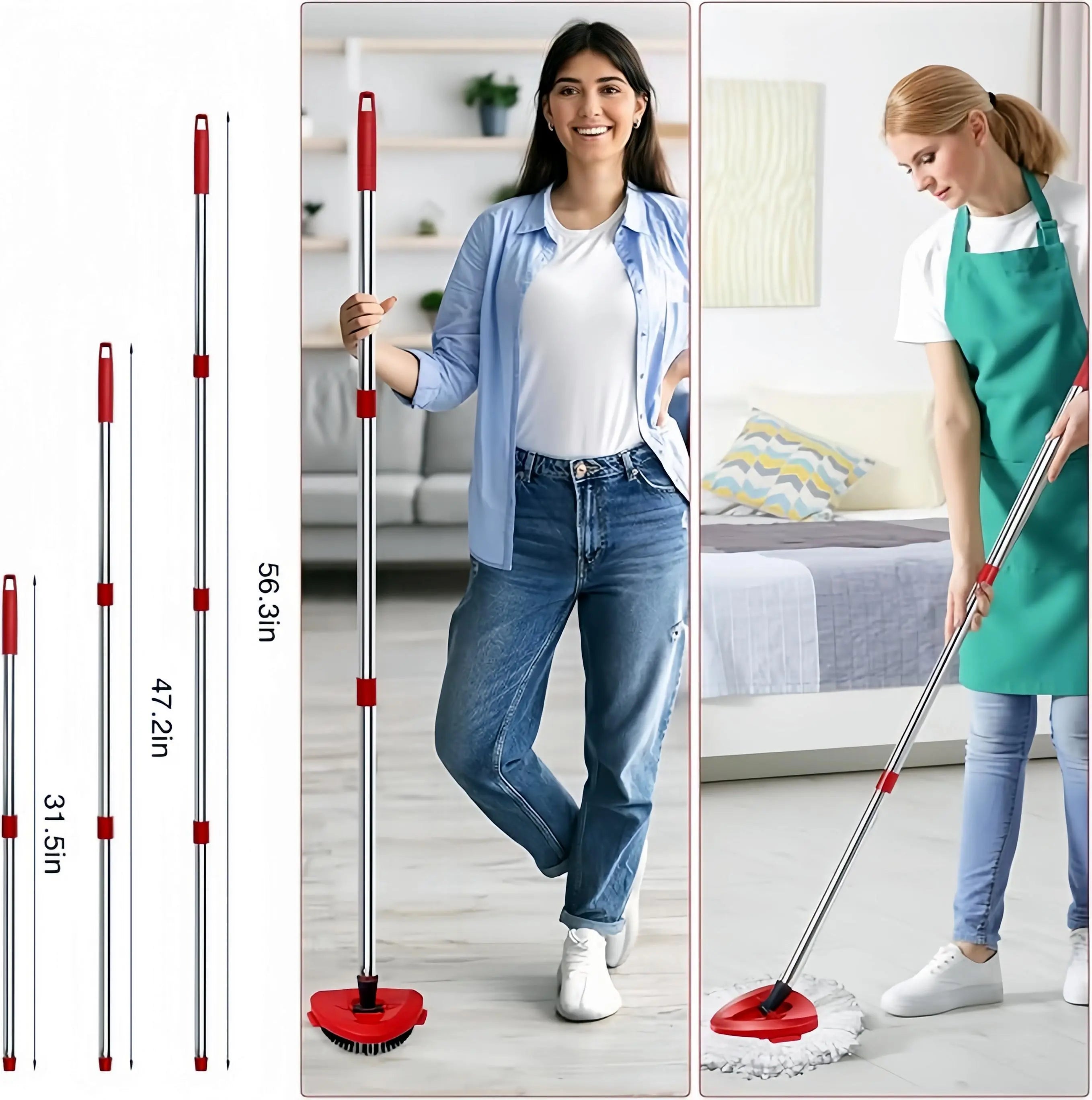 Spin Mop Head Replacement & Shower Floor Scrubber for O Cedar 1-Tank System Microfiber Mop Heads Easy Cleaning Floor Head Mop Set with 4 Refills 30-58In Handle for Wood Tile Laminate Marble Reusable Mop Pads Lightweight Flat Mop, Pack, Mop Head Refill