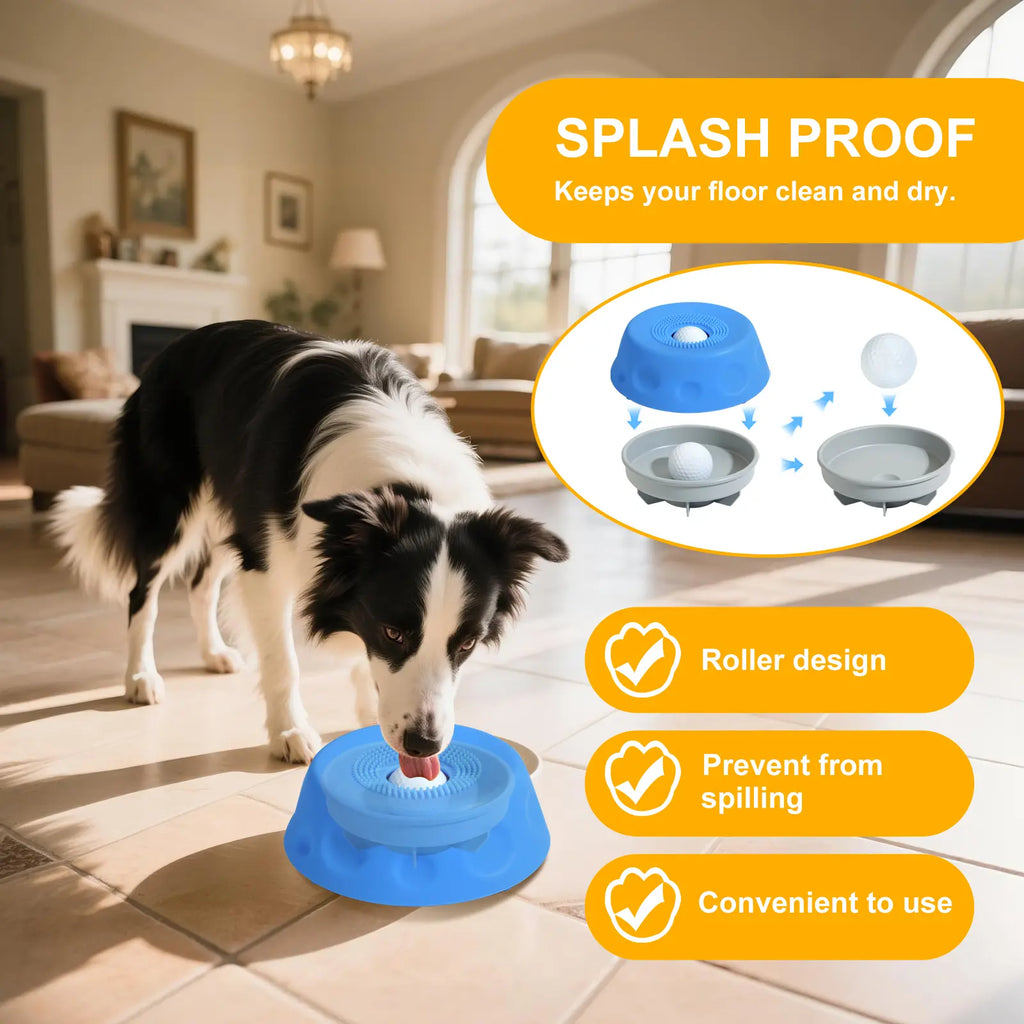#Summervibes 3-In-1 Suction Slow Feeder Dog Bowl, No-Spill Licking Mat with Built-In Treat Ball & Cleaning Brush, Interactive Anti-Slip Dog Bowl for Yogurt, Peanut Butter & Liquid Treats