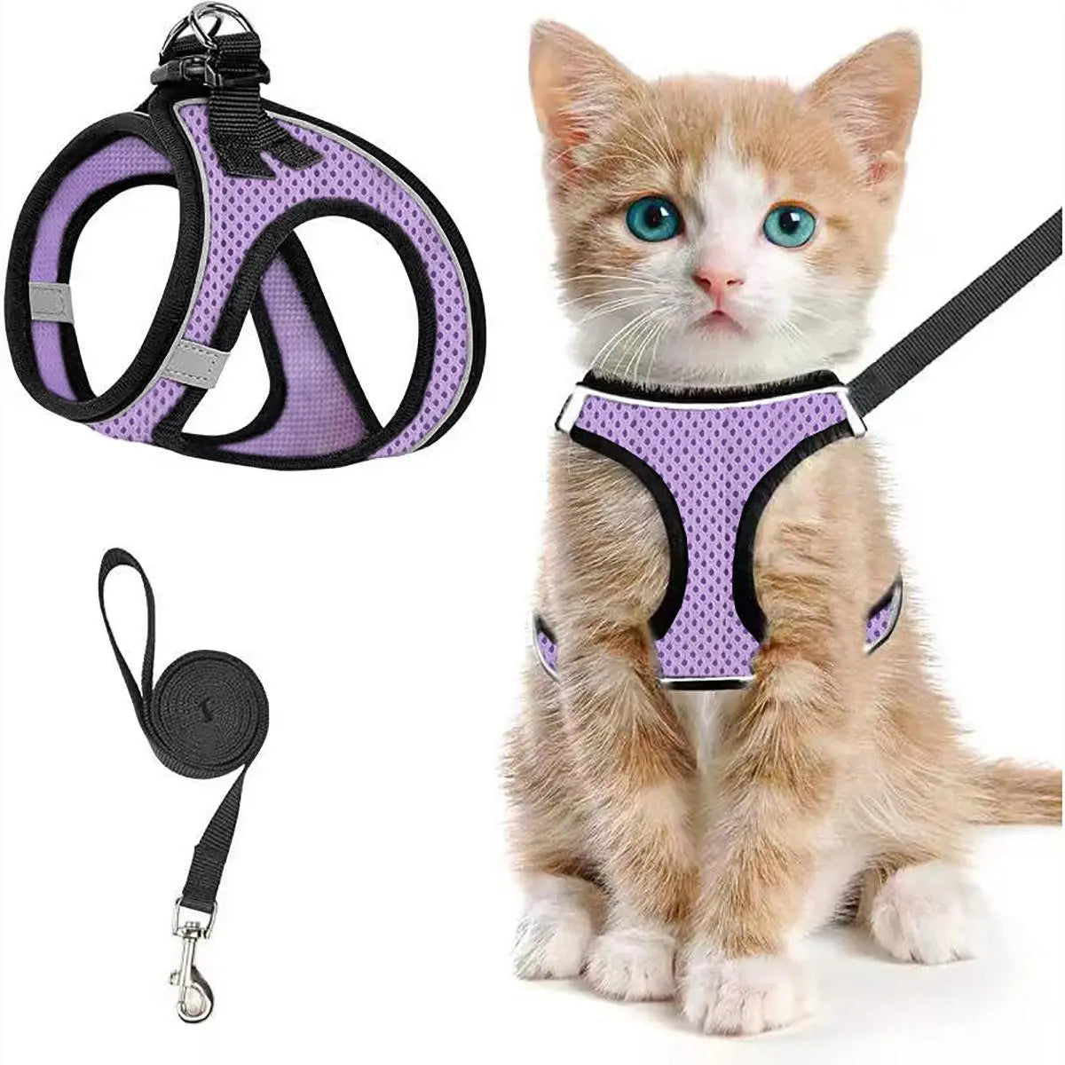 Adjustable Pet Harness & Leash Set, Breathable Mesh Cat Harness with Leash, Pet Supplies for Outdoor Walking