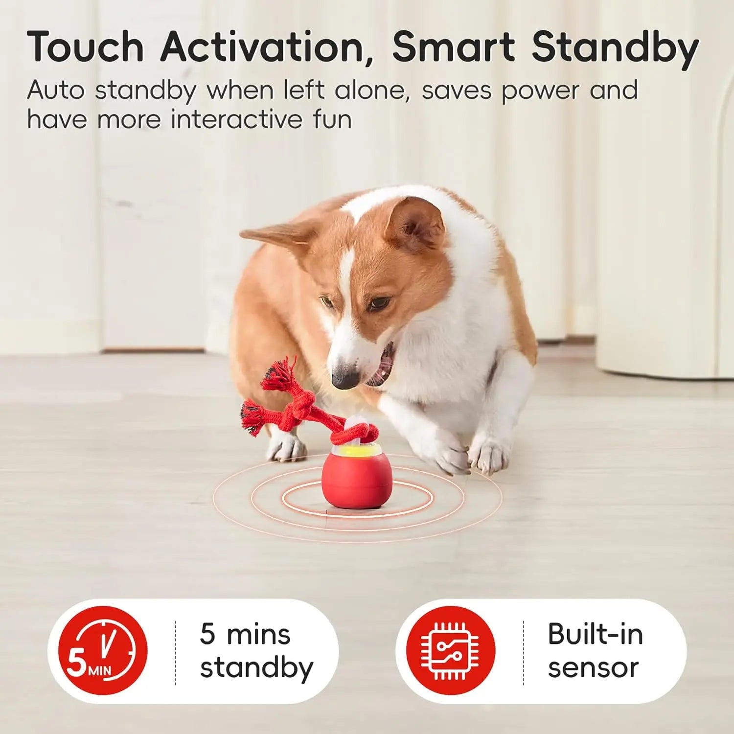 Potaroma Dog Ball Toys Touch Activated, Rechargeable, Squeaky Dog Toy, Interactive Moving Ball for Pup with Rope for Medium Small Dogs Puppy Dark Red,Interactive Training Ball #Summervibes #Petlovers