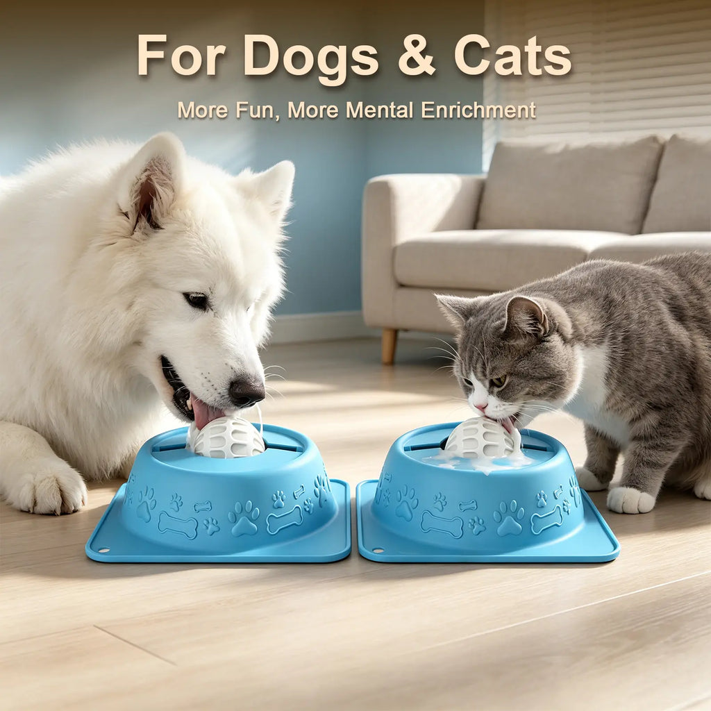 Slow Feeder Dog Bowl for Liquid Treats, Anti-Slip Lick Bowl, Bone Broth and Yogurt Puzzle Feeder, No Spill Pet Bowl Pup Lick Toy for Large Medium Small Dogs and Cats, Anxiety Relief, Blue #Summervibes