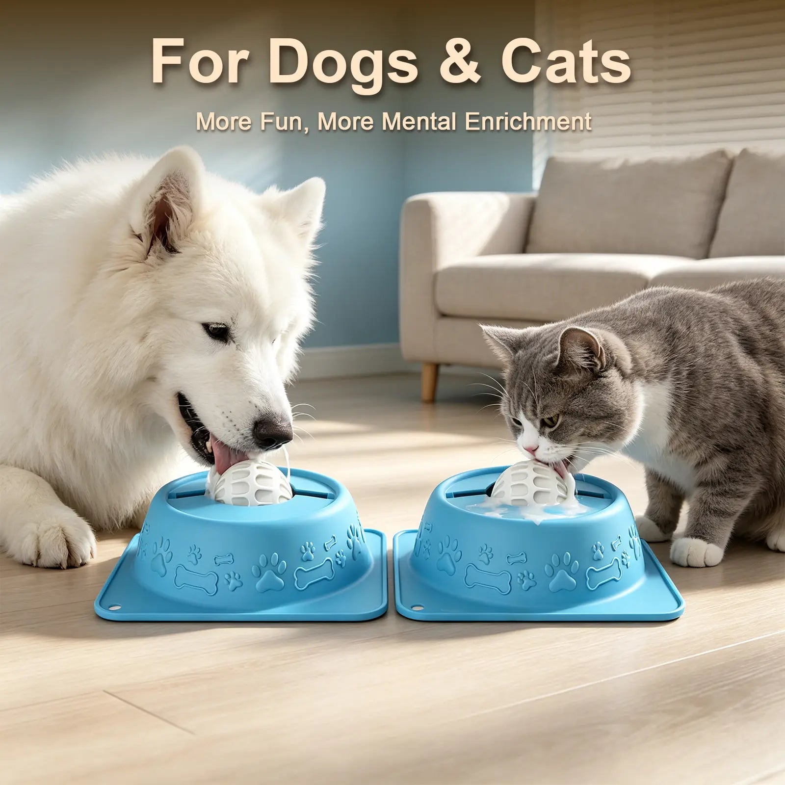 Slow Feeder Dog Bowl for Liquid Treats, Anti-Slip Lick Bowl, Bone Broth and Yogurt Puzzle Feeder, No Spill Pet Bowl Pup Lick Toy for Large Medium Small Dogs and Cats, Anxiety Relief, Blue #Summervibes