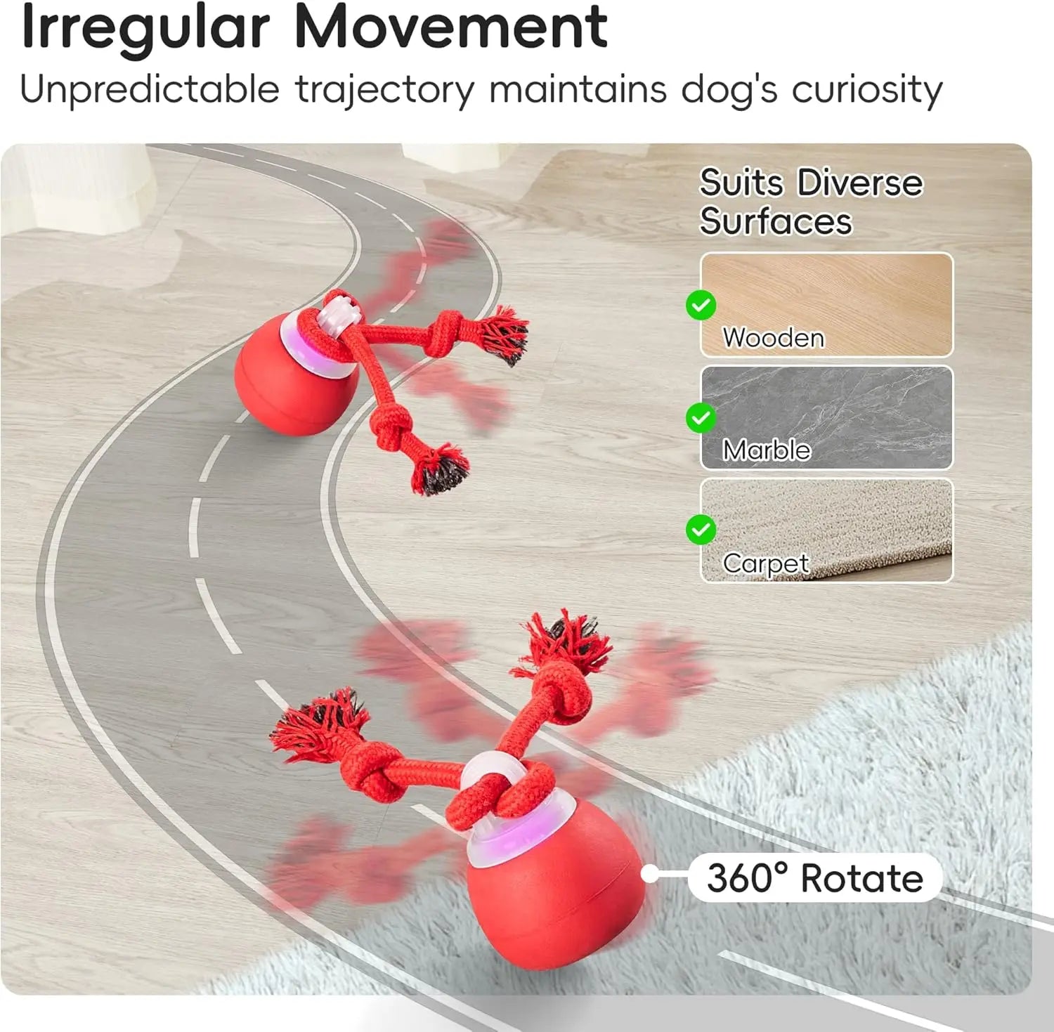 Potaroma Dog Ball Toys Touch Activated, Rechargeable, Squeaky Dog Toy, Interactive Moving Ball for Pup with Rope for Medium Small Dogs Puppy Dark Red,Interactive Training Ball #Summervibes #Petlovers