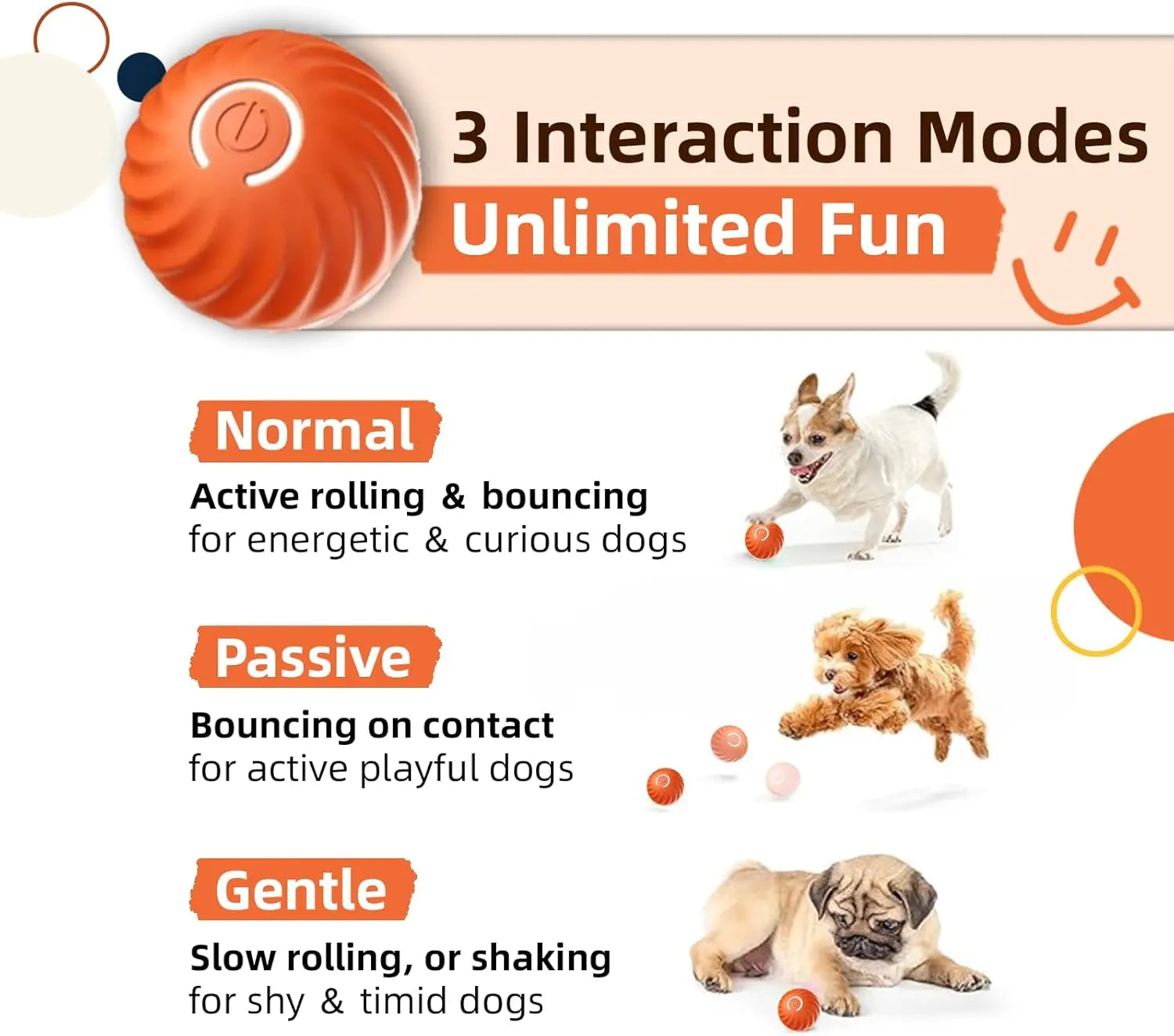 Interactive Dog Dog Balls, 2.7Inmoving Dog Ball, Durable Motion Activated Automatic Rolling Ball , USB Rechargeable Outdoor Pet Toy-Gttq