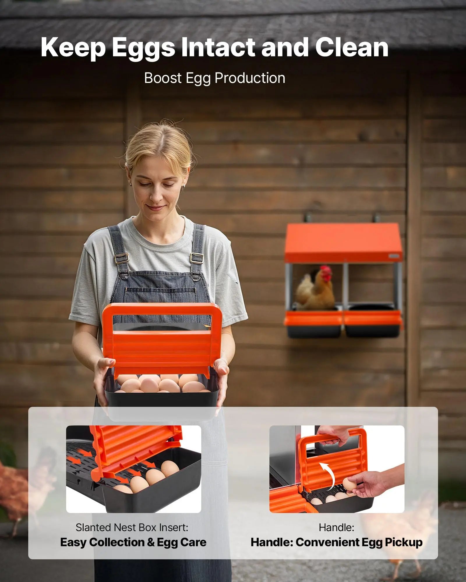 【Summervibes】Vevor Chicken Nesting Boxes, 2 Compartments, Easy Egg Collection, Wall Mount, Easy to Assemble, Galvanized Steel and High-Strength Plastic, Roll Away Nesting Boxes for Chickens Laying Eggs, Orange