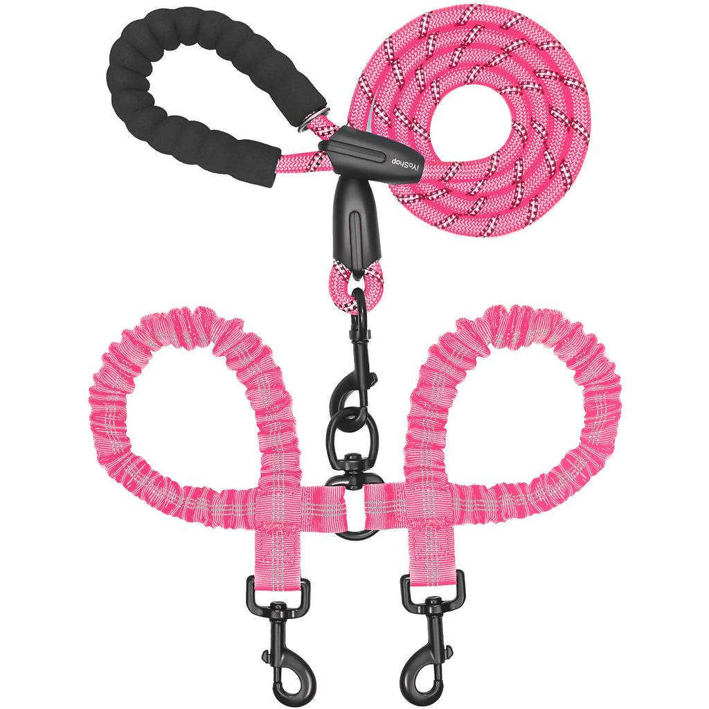 Iyoshop Dual Dog Leash, Double Dog Leash, 360 Swivel No Tangle Walking Leash, Shock Absorbing Bungee for Two Dogs