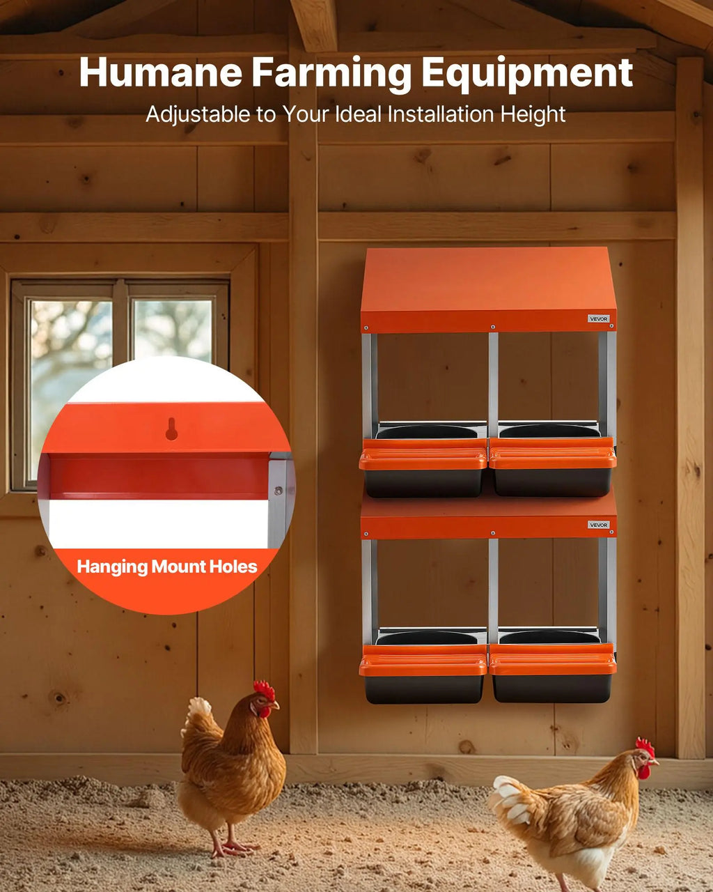 【Summervibes】Vevor Chicken Nesting Boxes, 2 Compartments, Easy Egg Collection, Wall Mount, Easy to Assemble, Galvanized Steel and High-Strength Plastic, Roll Away Nesting Boxes for Chickens Laying Eggs, Orange
