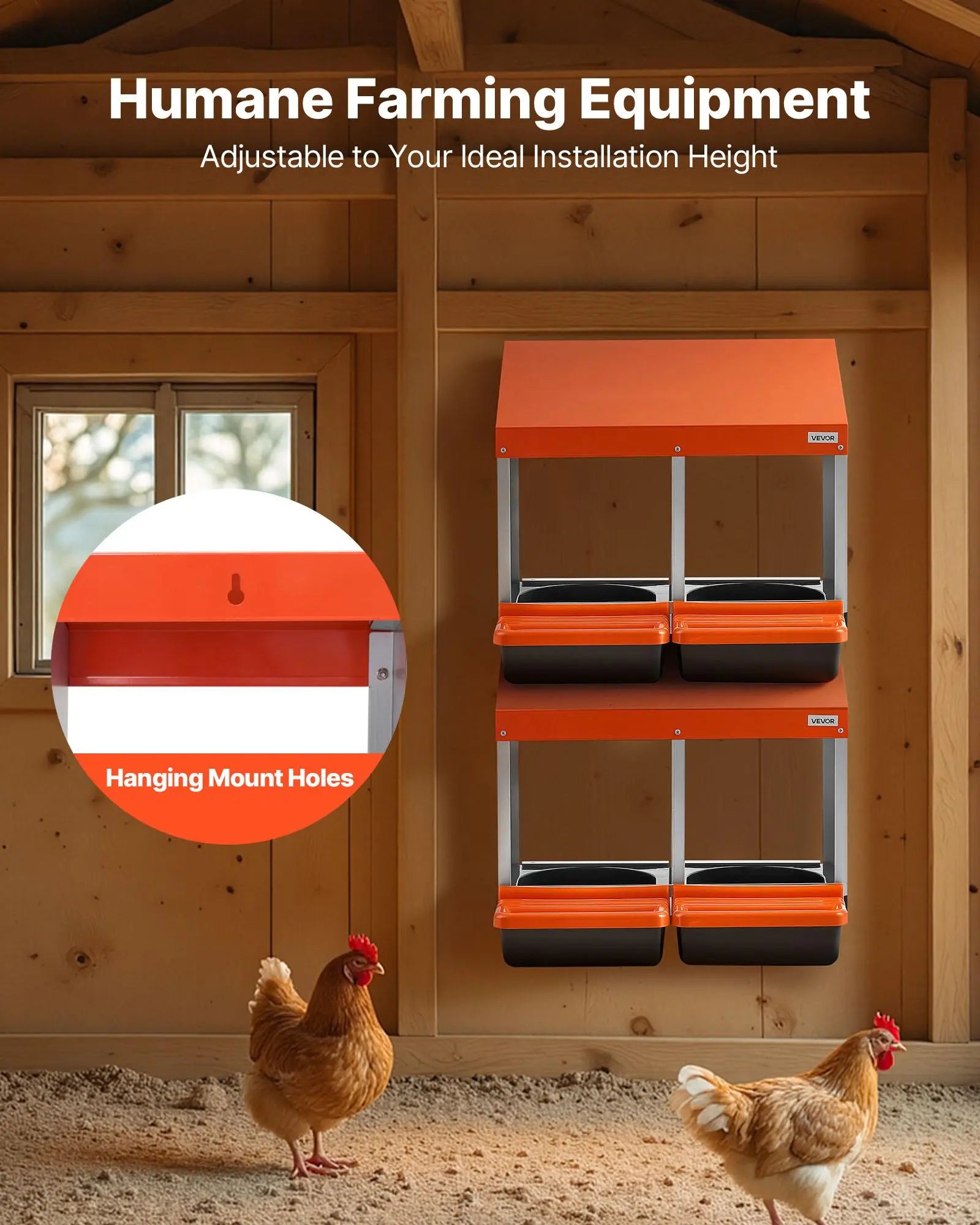 【Summervibes】Vevor Chicken Nesting Boxes, 2 Compartments, Easy Egg Collection, Wall Mount, Easy to Assemble, Galvanized Steel and High-Strength Plastic, Roll Away Nesting Boxes for Chickens Laying Eggs, Orange