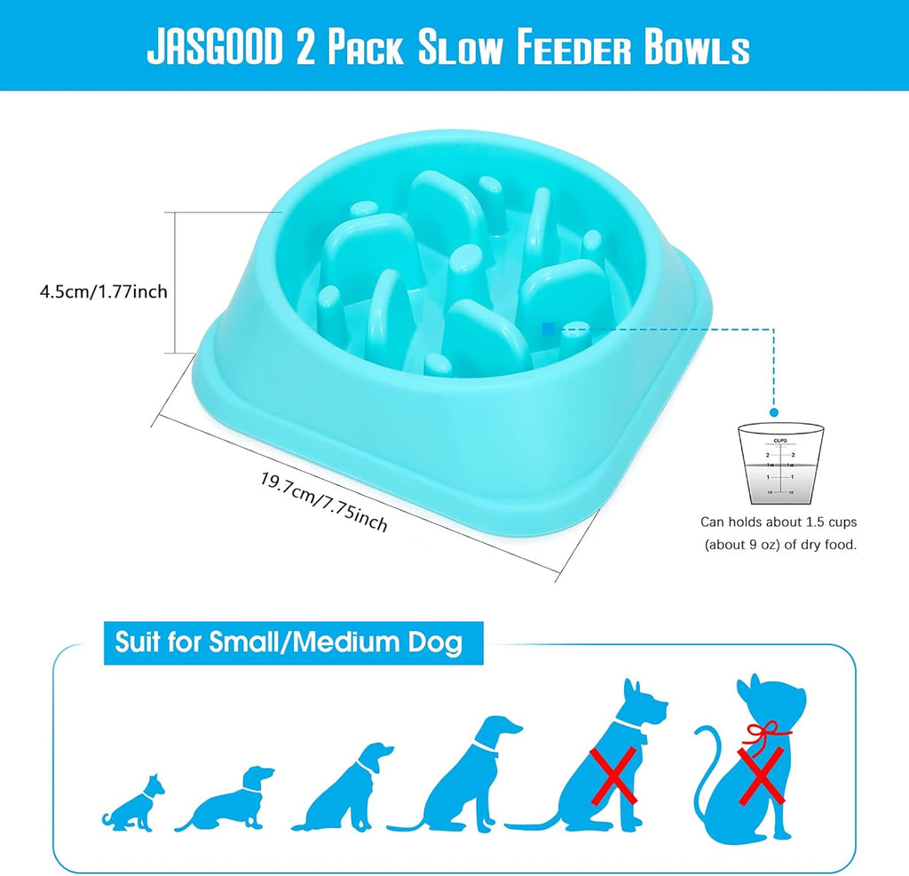 Set of 2 Slow Feeder Dog Bowls  anti Gulping Pet Slower Food Bowls Blue Interactive Puzzle Pet Bowls