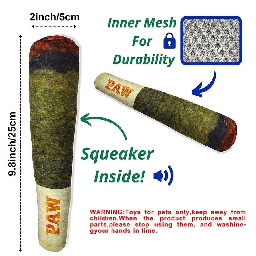 Cigar Plush Dog Toy - Squeaky Chew Toy for Small & Medium Dogs