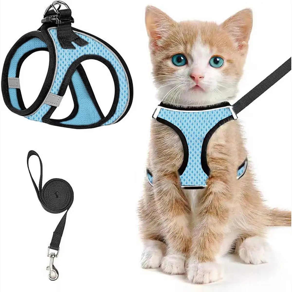 Adjustable Pet Harness & Leash Set, Breathable Mesh Cat Harness with Leash, Pet Supplies for Outdoor Walking