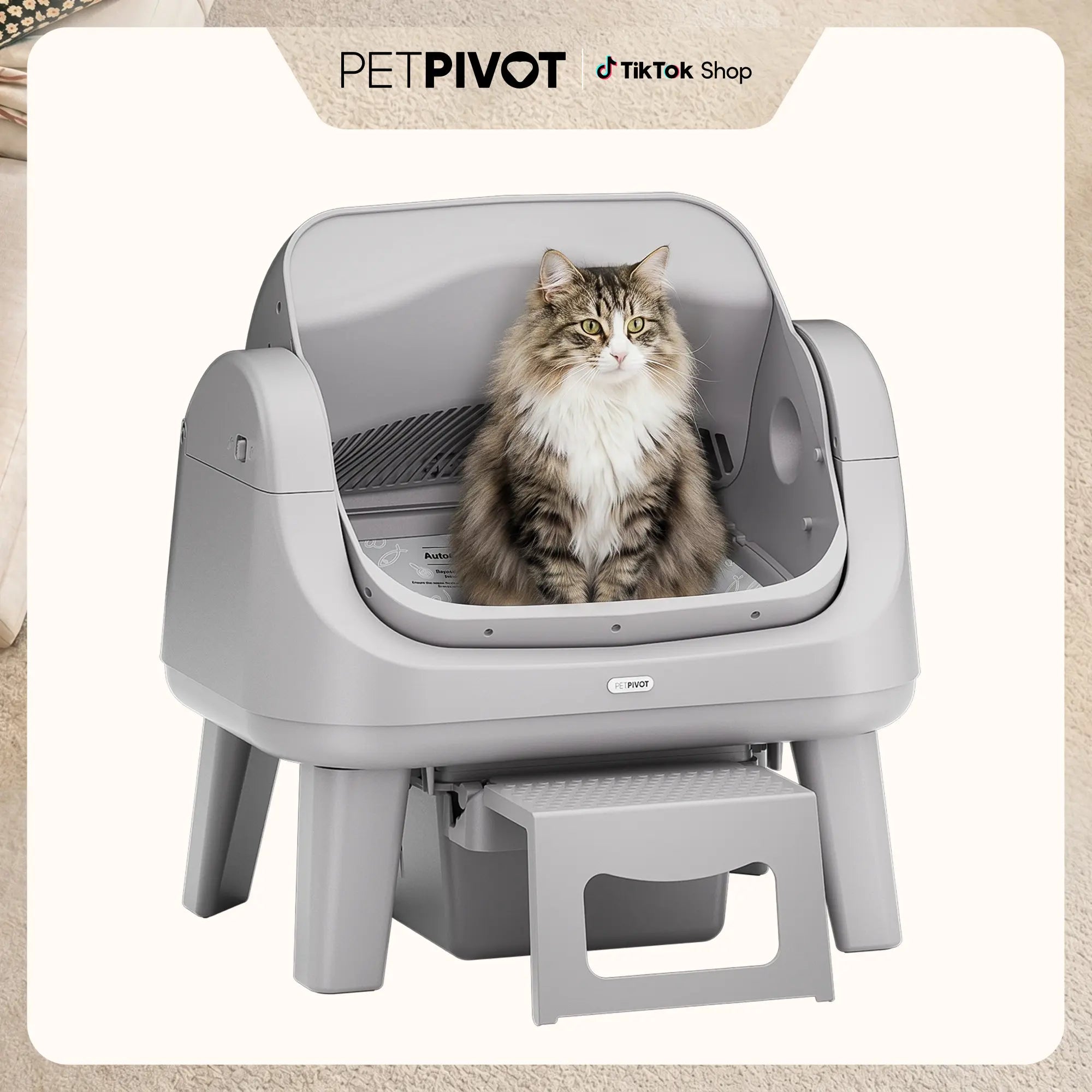 Petpivot Autoscooper 12 Lite Open Top Self Cleaning Cat Litter Box, Automatic Litter Box with 7 Pairs of Safety Sensors, Anti-Pinch Protection, Easy Access Step for Senior Cats Summervibes Petlovers