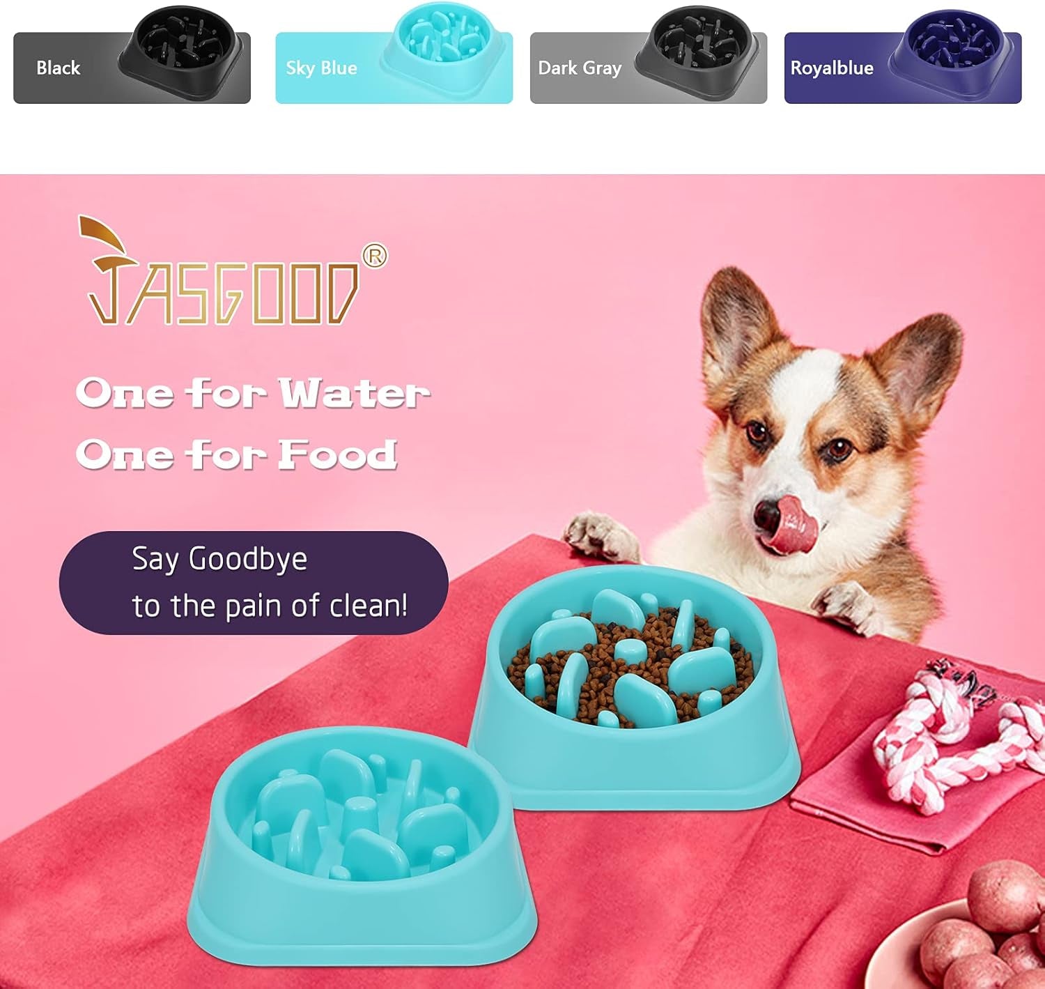 Set of 2 Slow Feeder Dog Bowls  anti Gulping Pet Slower Food Bowls Blue Interactive Puzzle Pet Bowls