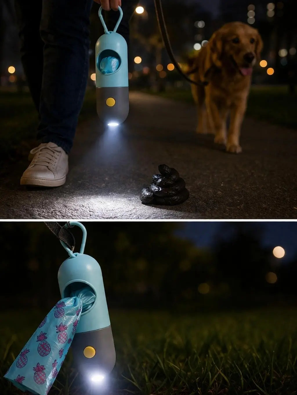 Dog Poop Bag Dispenser Set with Light (5 Rolls)