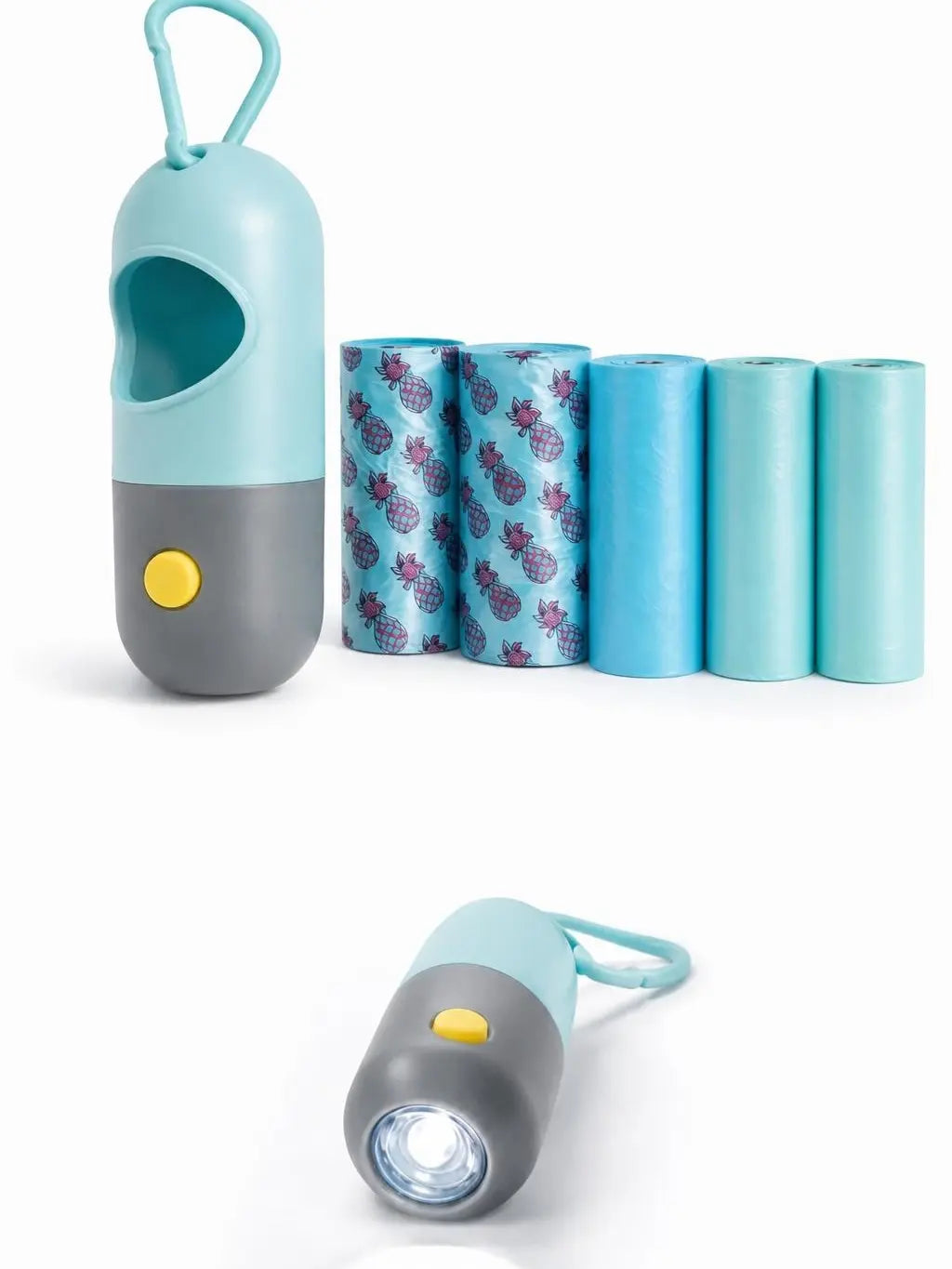 Dog Poop Bag Dispenser Set with Light (5 Rolls)