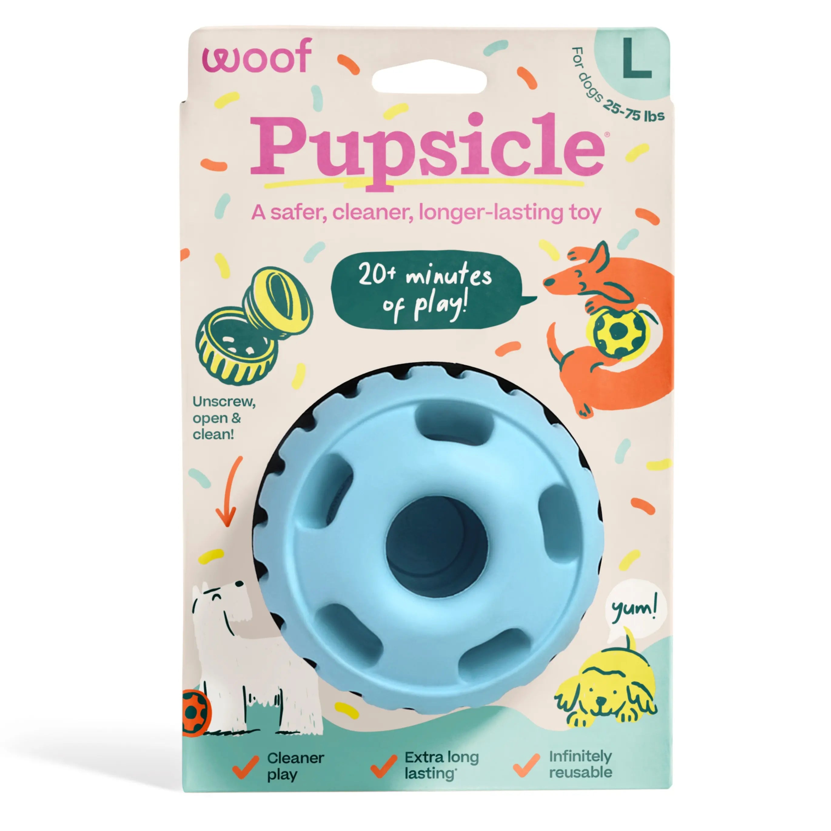 WOOF Pupsicle Interactive Dog Treat Toy, Low-Mess, Refillable, Easy Clean Treat Dispensing Toy to Keep Dogs Busy & Distracted
