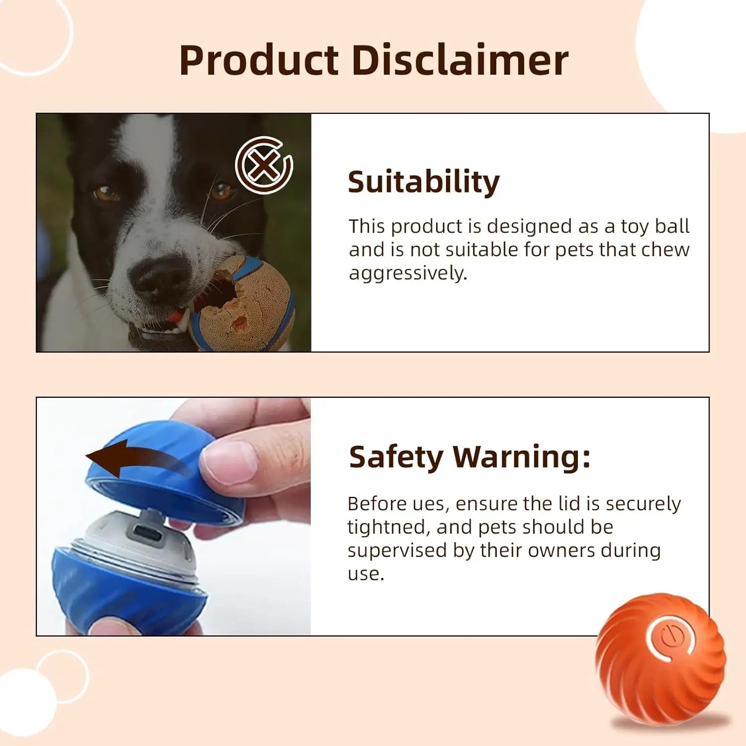 Interactive Dog Dog Balls, 2.7Inmoving Dog Ball, Durable Motion Activated Automatic Rolling Ball , USB Rechargeable Outdoor Pet Toy-Gttq