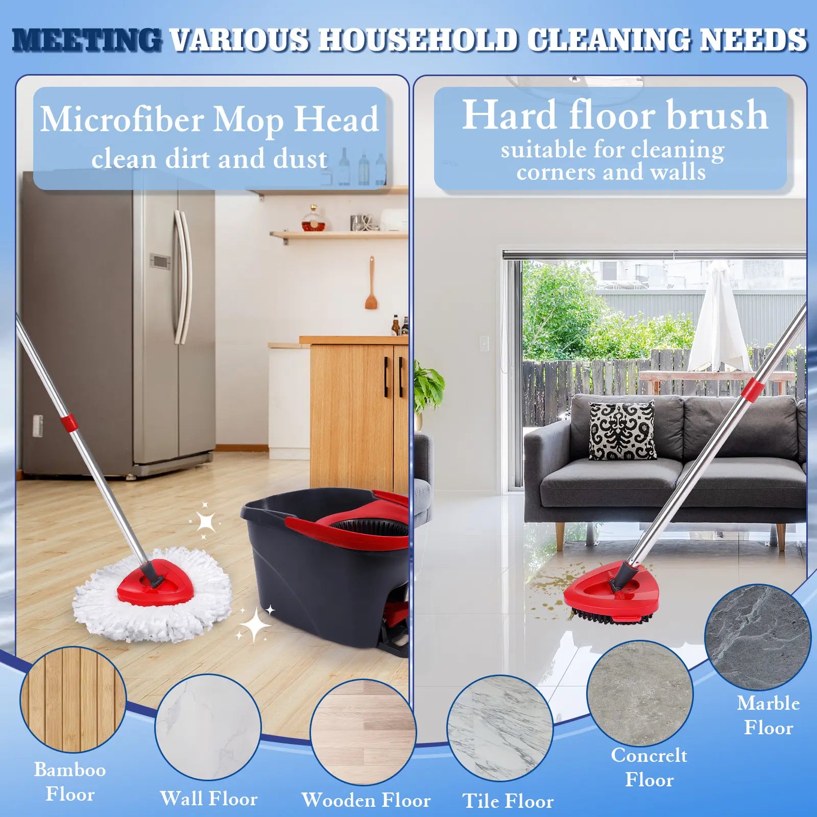 Spin Mop Head Replacement & Shower Floor Scrubber for O Cedar 1-Tank System Microfiber Mop Heads Easy Cleaning Floor Head Mop Set with 4 Refills 30-58In Handle for Wood Tile Laminate Marble Reusable Mop Pads Lightweight Flat Mop, Pack, Mop Head Refill