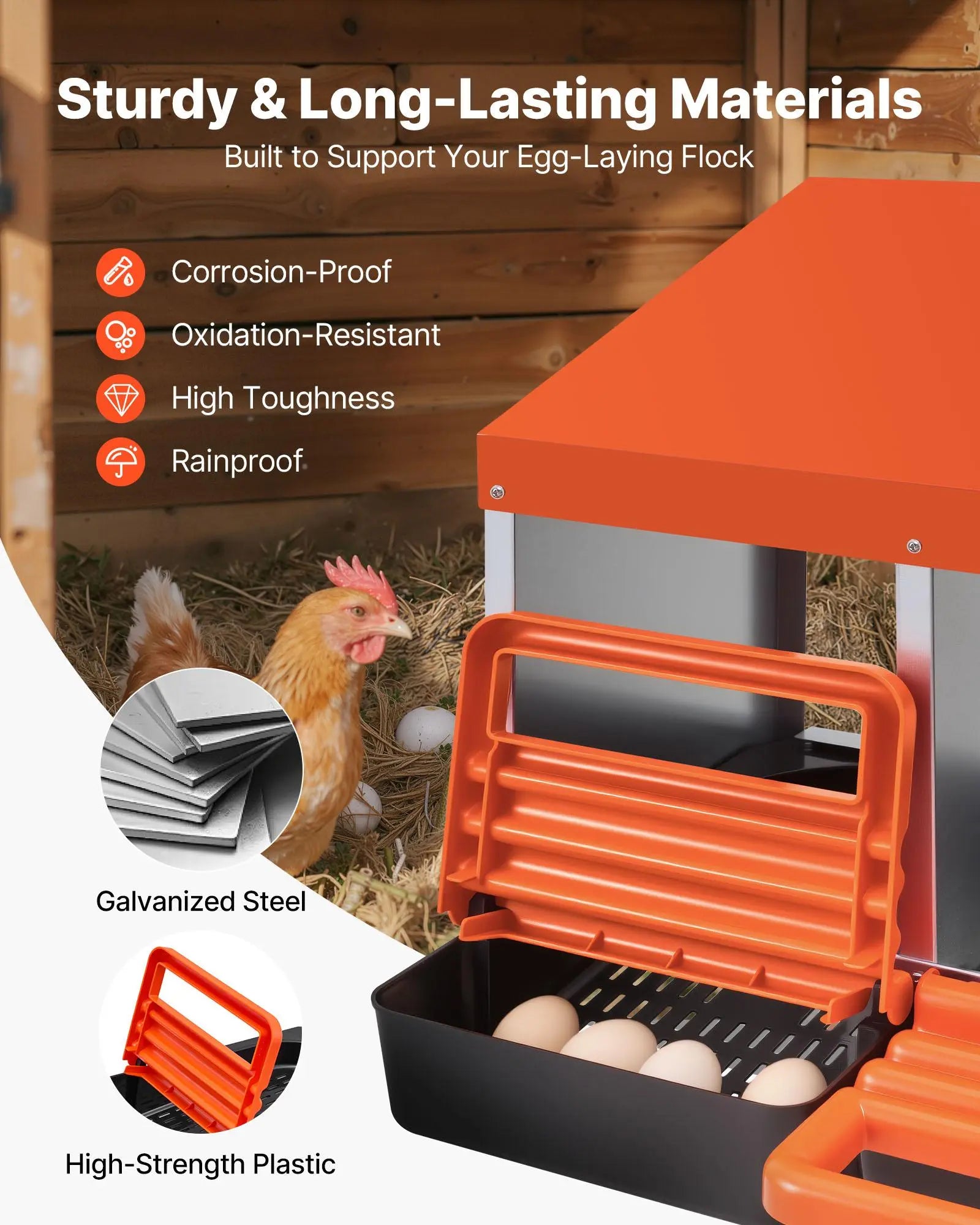 【Summervibes】Vevor Chicken Nesting Boxes, 2 Compartments, Easy Egg Collection, Wall Mount, Easy to Assemble, Galvanized Steel and High-Strength Plastic, Roll Away Nesting Boxes for Chickens Laying Eggs, Orange