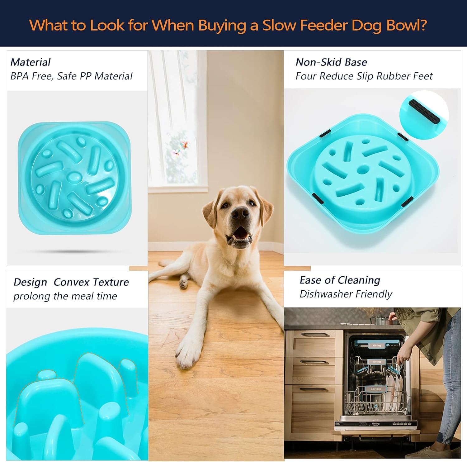 Set of 2 Slow Feeder Dog Bowls  anti Gulping Pet Slower Food Bowls Blue Interactive Puzzle Pet Bowls