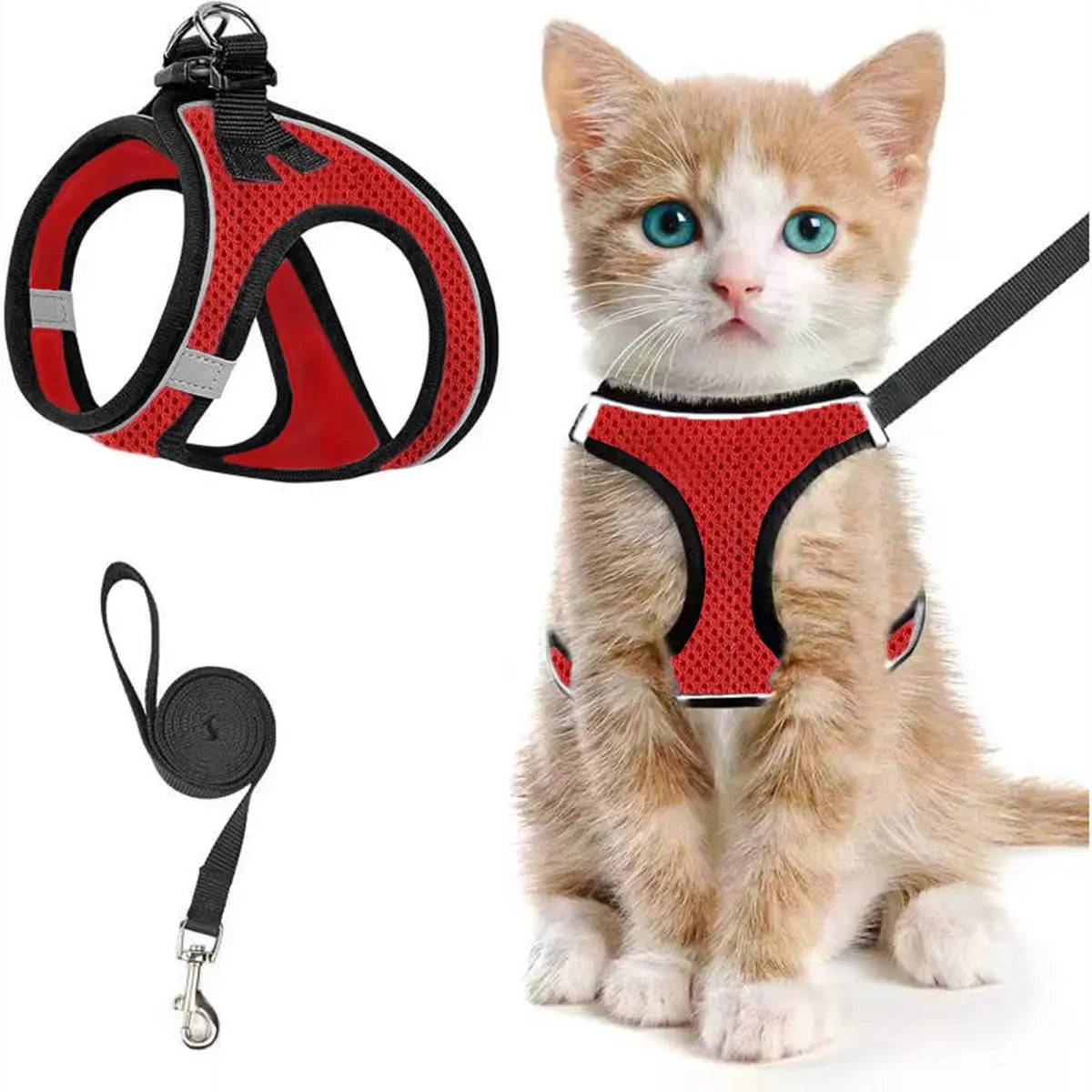 Adjustable Pet Harness & Leash Set, Breathable Mesh Cat Harness with Leash, Pet Supplies for Outdoor Walking