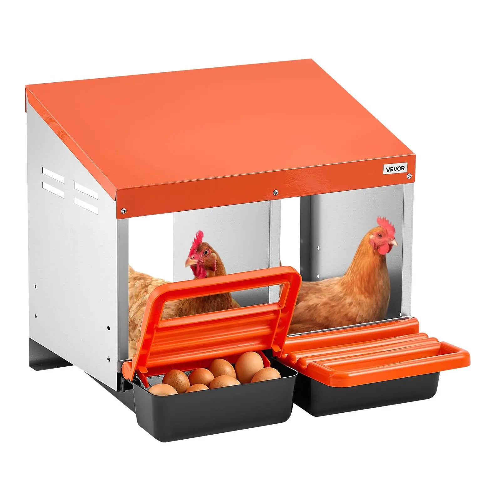 【Summervibes】Vevor Chicken Nesting Boxes, 2 Compartments, Easy Egg Collection, Wall Mount, Easy to Assemble, Galvanized Steel and High-Strength Plastic, Roll Away Nesting Boxes for Chickens Laying Eggs, Orange