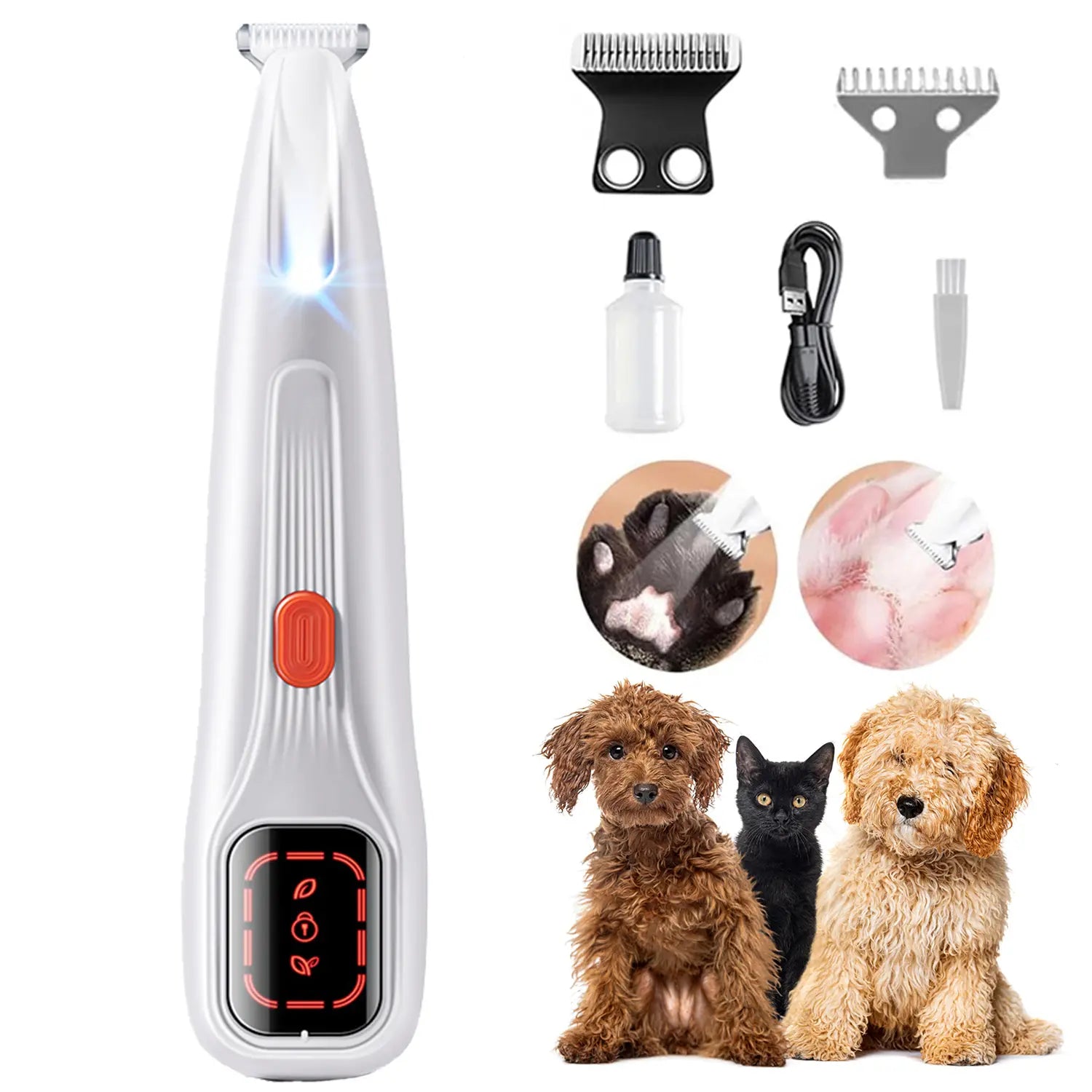 2026 New Pet Precision with LED Light Low Noise IP68 Waterproof Dual-Speed Motor 18Mm Blade 5000-6000 RPM Ultra Quiet 40Db Safe Trimming for Sensitive Zones Trimmer Hair Professional Dog Set Cat