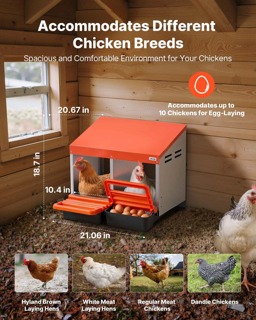 【Summervibes】Vevor Chicken Nesting Boxes, 2 Compartments, Easy Egg Collection, Wall Mount, Easy to Assemble, Galvanized Steel and High-Strength Plastic, Roll Away Nesting Boxes for Chickens Laying Eggs, Orange
