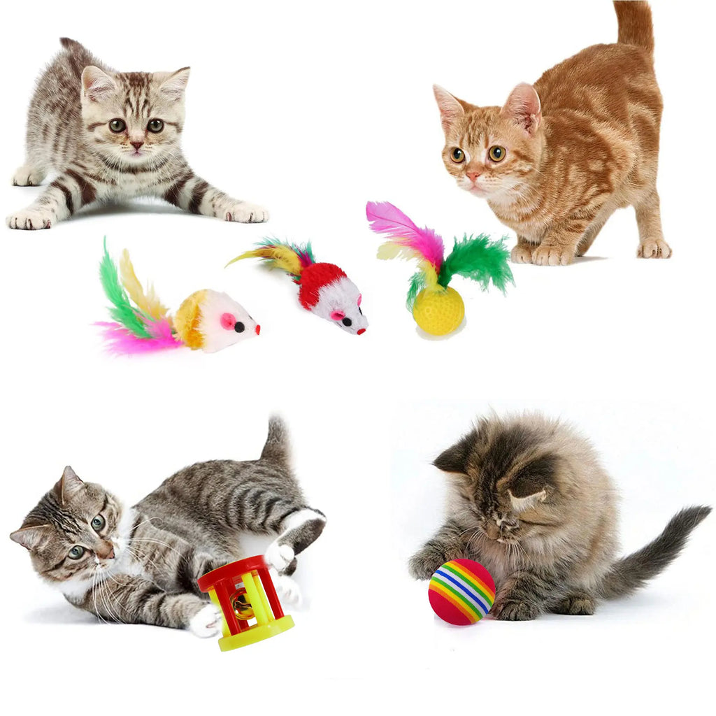 Cat Toys Set - 22Pcs Interactive Cat Toys for Kittens & Indoor Cats with Rainbow Tunnel, Feather Teaser Wand, Sisal Mice, Bell Balls & Crinkle Balls,Summervibes