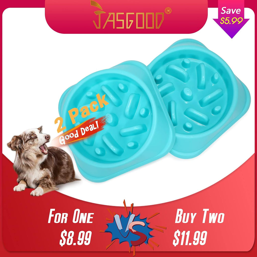 Set of 2 Slow Feeder Dog Bowls  anti Gulping Pet Slower Food Bowls Blue Interactive Puzzle Pet Bowls