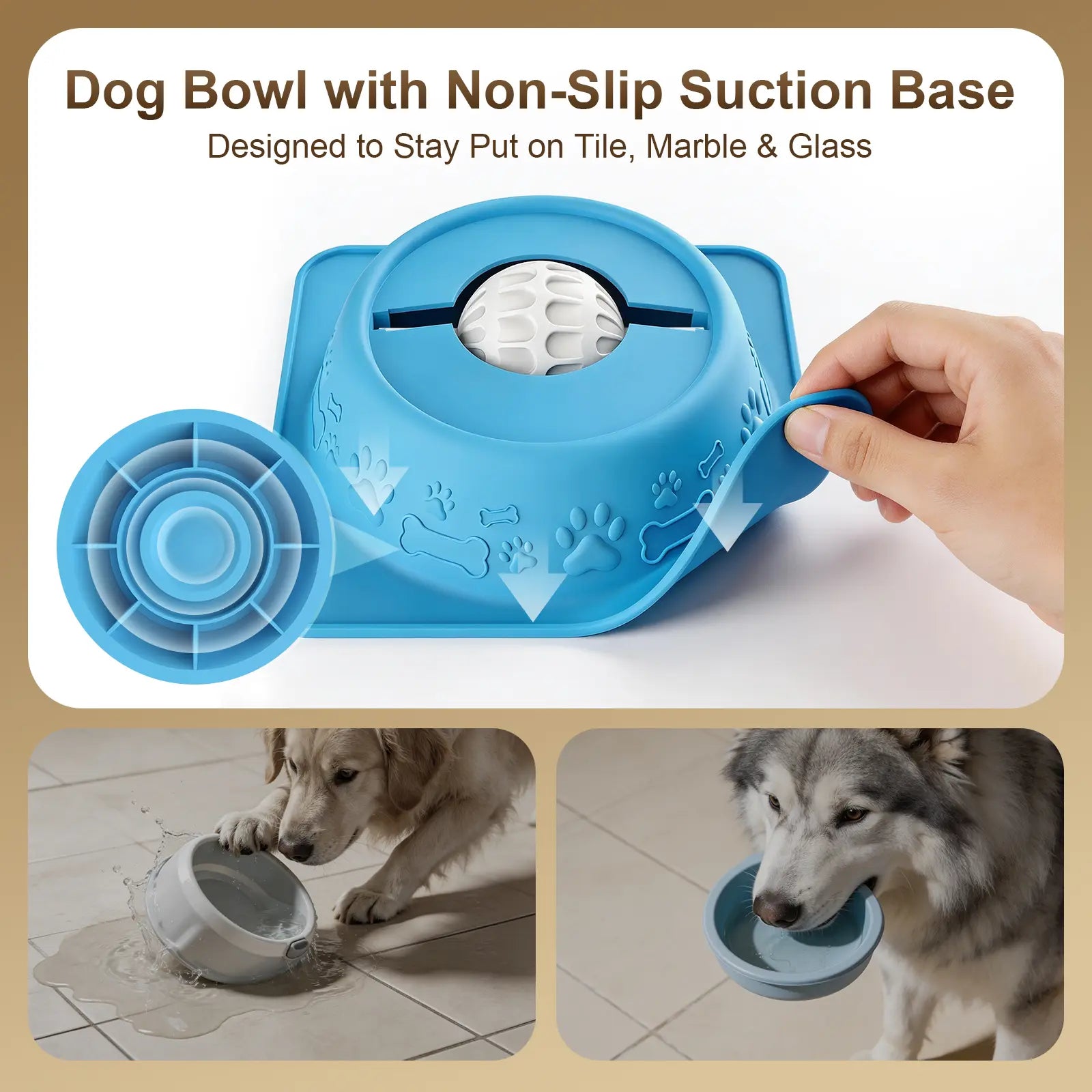 Slow Feeder Dog Bowl for Liquid Treats, Anti-Slip Lick Bowl, Bone Broth and Yogurt Puzzle Feeder, No Spill Pet Bowl Pup Lick Toy for Large Medium Small Dogs and Cats, Anxiety Relief, Blue #Summervibes