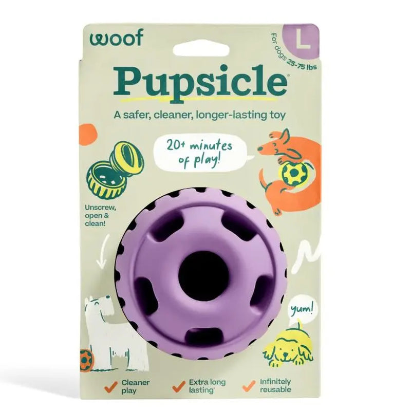 WOOF Pupsicle Interactive Dog Treat Toy, Low-Mess, Refillable, Easy Clean Treat Dispensing Toy to Keep Dogs Busy & Distracted