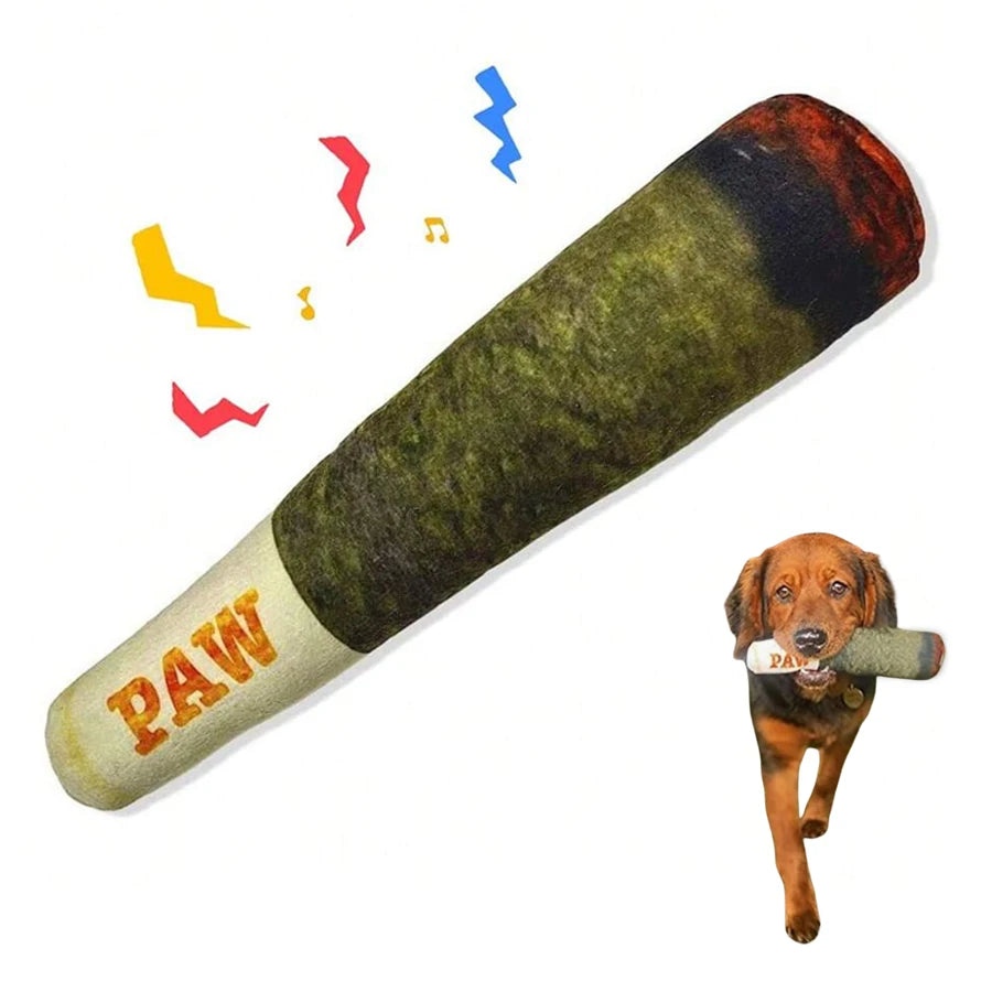 Cigar Plush Dog Toy - Squeaky Chew Toy for Small & Medium Dogs