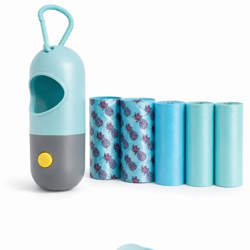 Dog Poop Bag Dispenser Set with Light (5 Rolls)