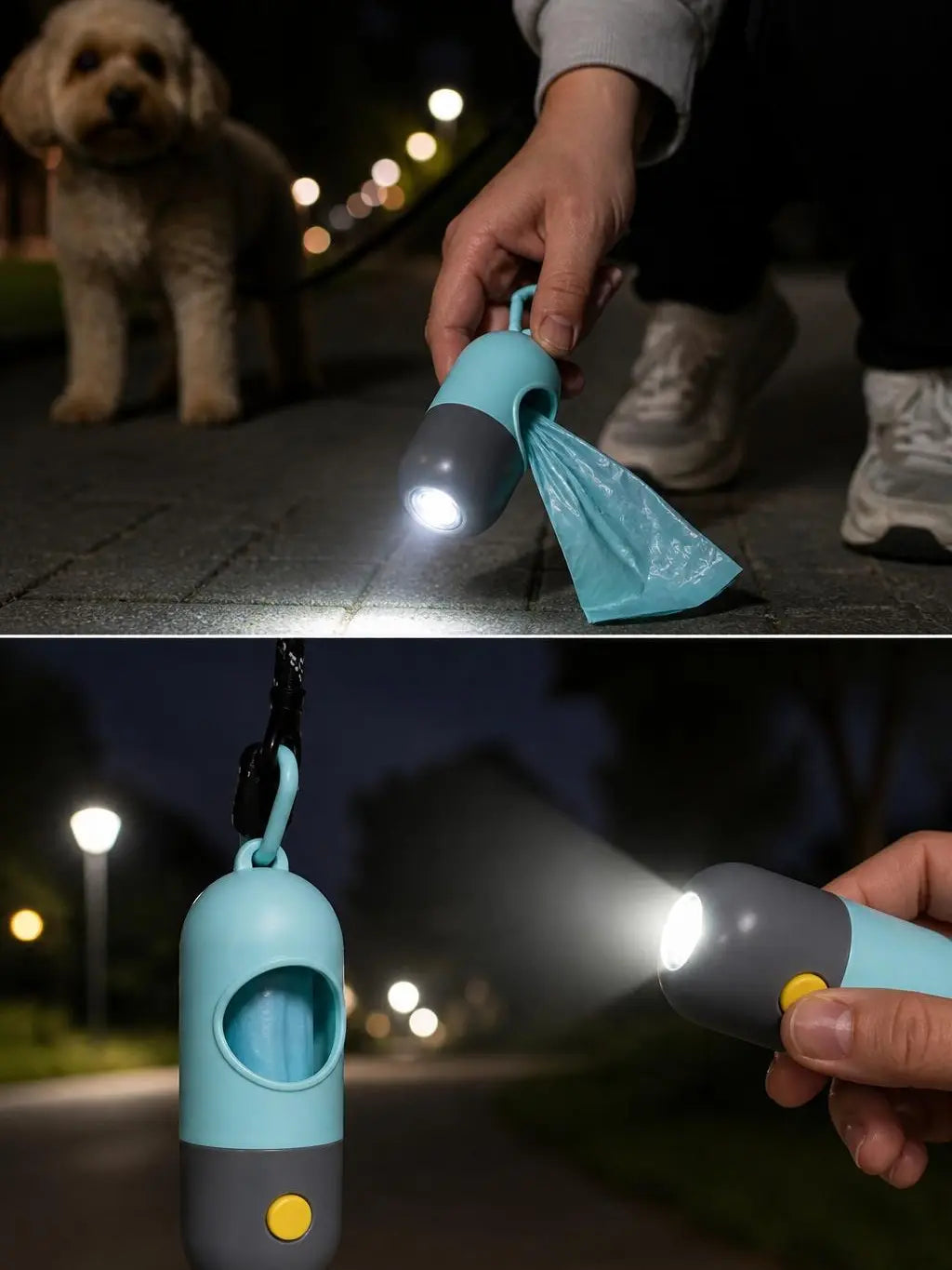 Dog Poop Bag Dispenser Set with Light (5 Rolls)