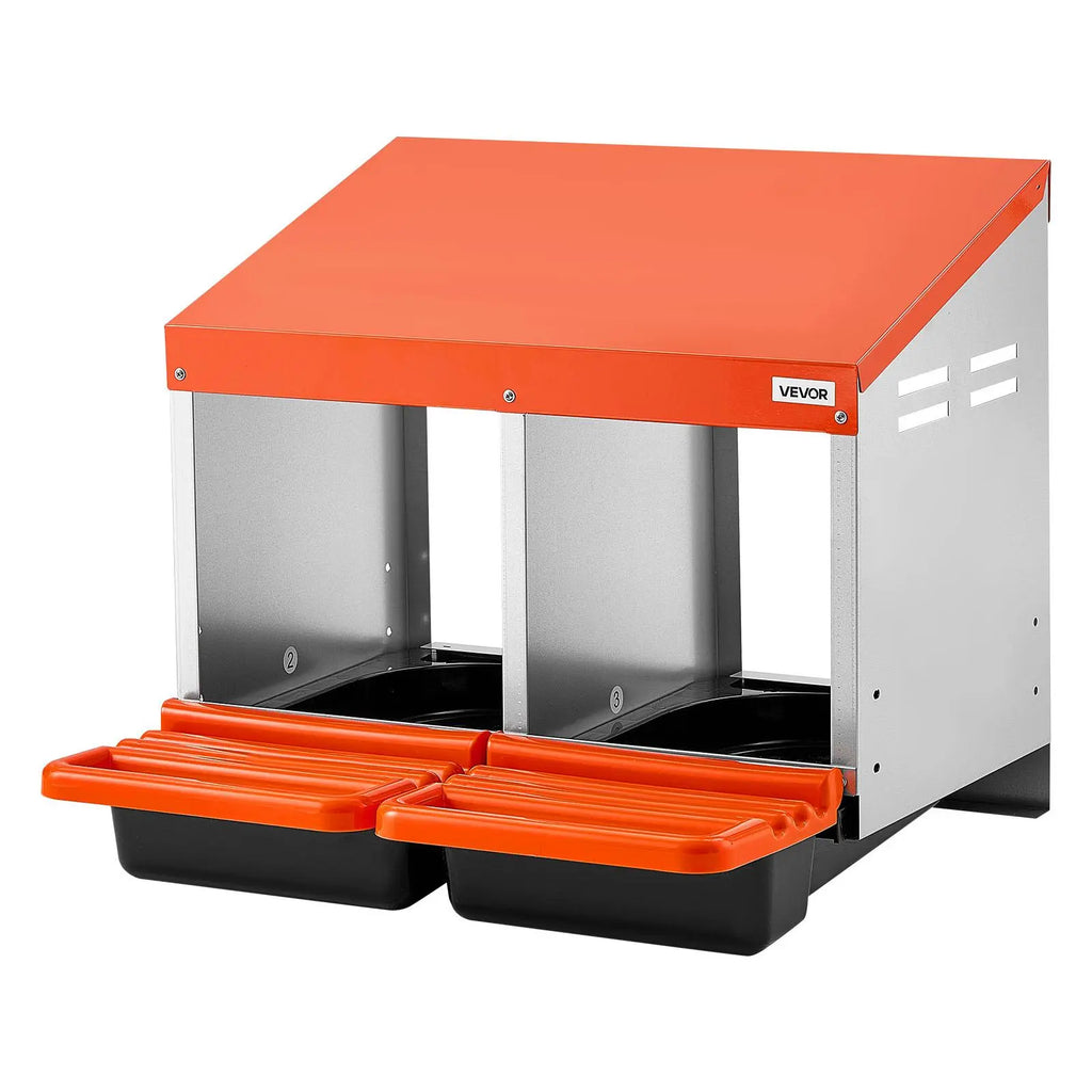 【Summervibes】Vevor Chicken Nesting Boxes, 2 Compartments, Easy Egg Collection, Wall Mount, Easy to Assemble, Galvanized Steel and High-Strength Plastic, Roll Away Nesting Boxes for Chickens Laying Eggs, Orange