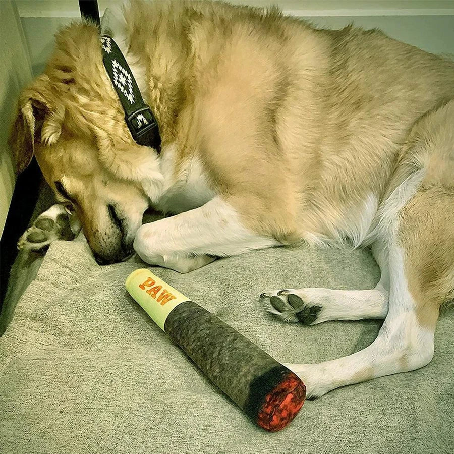 Cigar Plush Dog Toy - Squeaky Chew Toy for Small & Medium Dogs